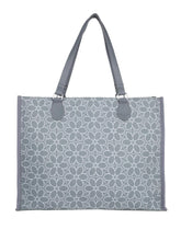 PRIMROSE Floral Pattern Canvas Tote Bag, Grey with White Design, Double Handle, Shopping Handbag